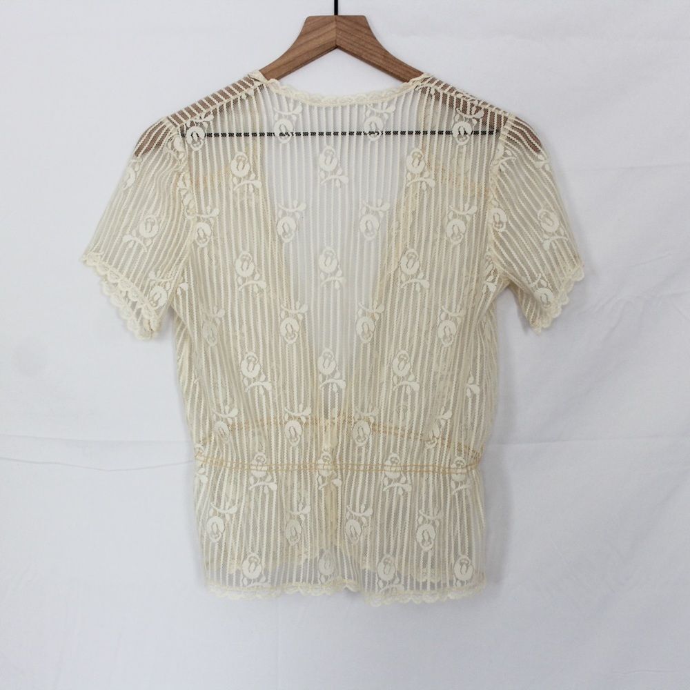 Vintage rose lace tie-front short sleeve blouse Medium - Picture 6 of 6